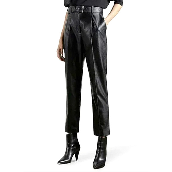 Ted Baker Womens Black Faux Leather High Waisted Straight Leg Pants Size 12
